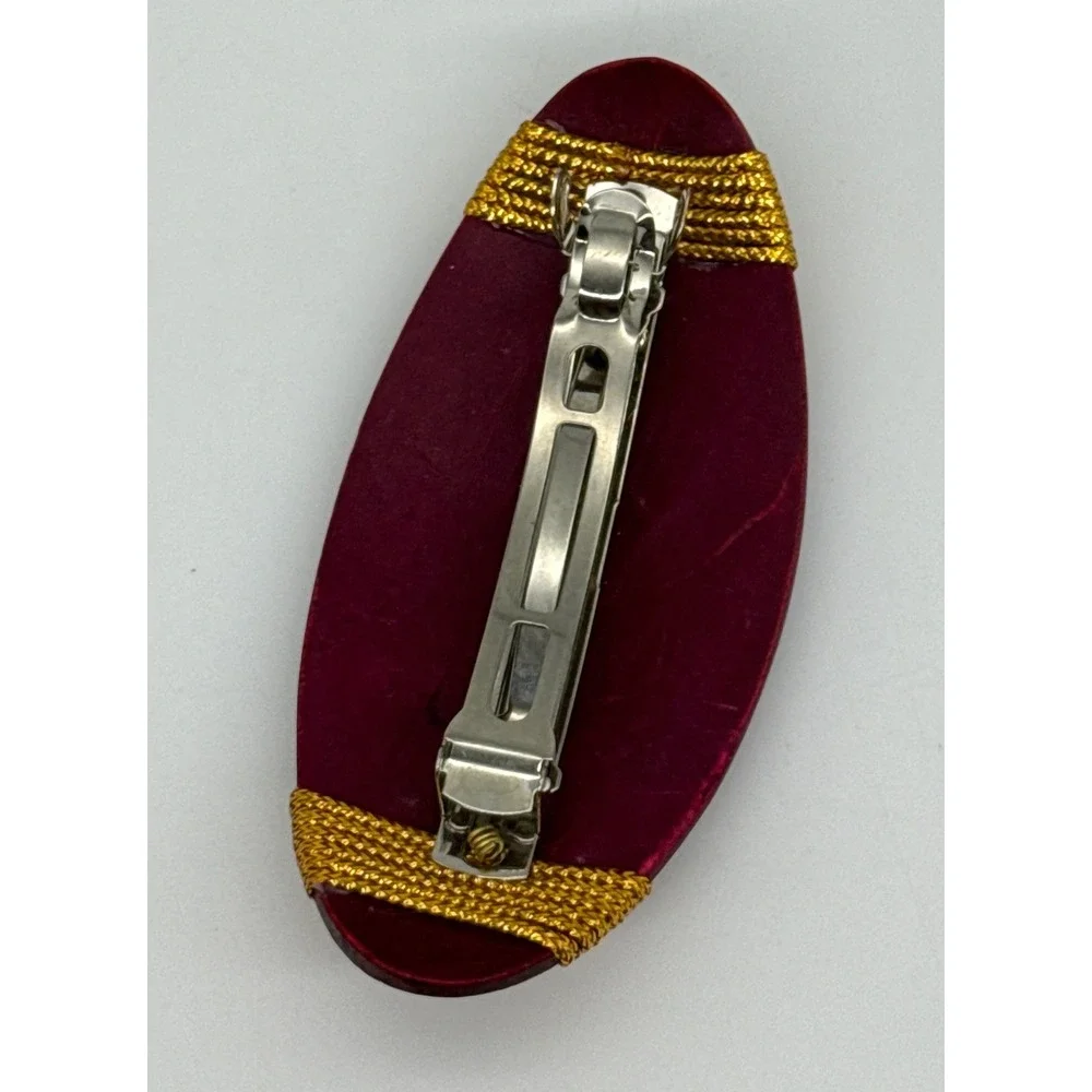 Vintage 80s 90s Burgundy Red Gold Braided Rope Oval Hair Barrette French Clip